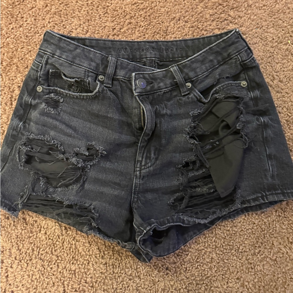 American Eagle Outfitters Black Distressed Jean Shorts